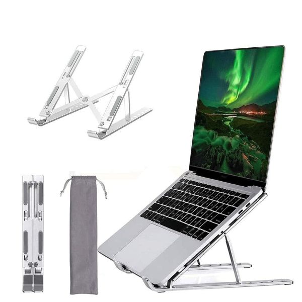 Adjustable Aluminum Ergonomic Foldable Portable Tabletop Laptop/Desktop Riser Stand Holder Compatible for MacBook, HP, Dell, Lenovo & All Other Notebook (Silver)